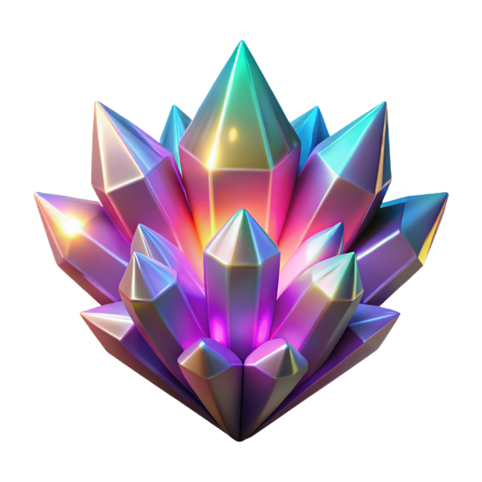 Iridescent Crystal Cluster A 3D Render of Gemstones png