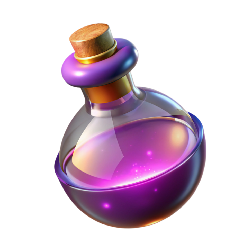 Glowing Potion in Glass Bottle Magical Elixir, Fantasy Game Asset png