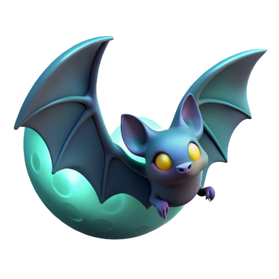 Cute Bat on Crescent Moon 3D Render png