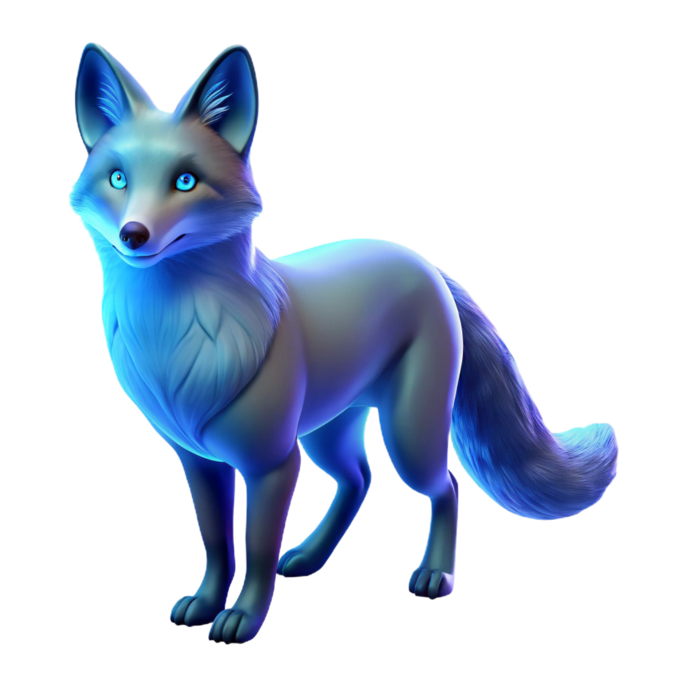 Luminous Arctic Fox 3D Render of a Glowing Blue Fox png