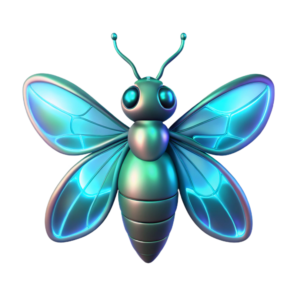 Glowing Metallic Insect with Translucent Wings 3D Render png