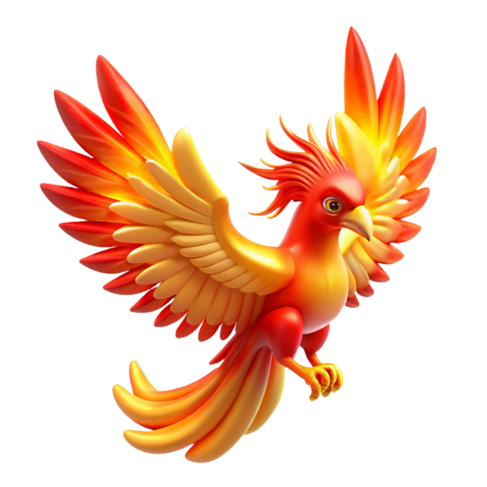 Fiery Bird in Flight 3D Render of Mythical Creature png
