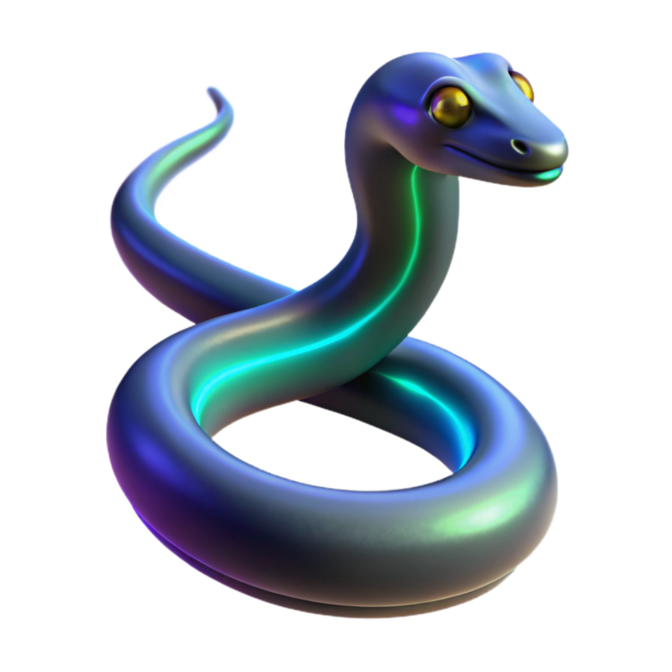 Neon Glowing Snake 3D Render of a Shiny, Coiled Serpent png