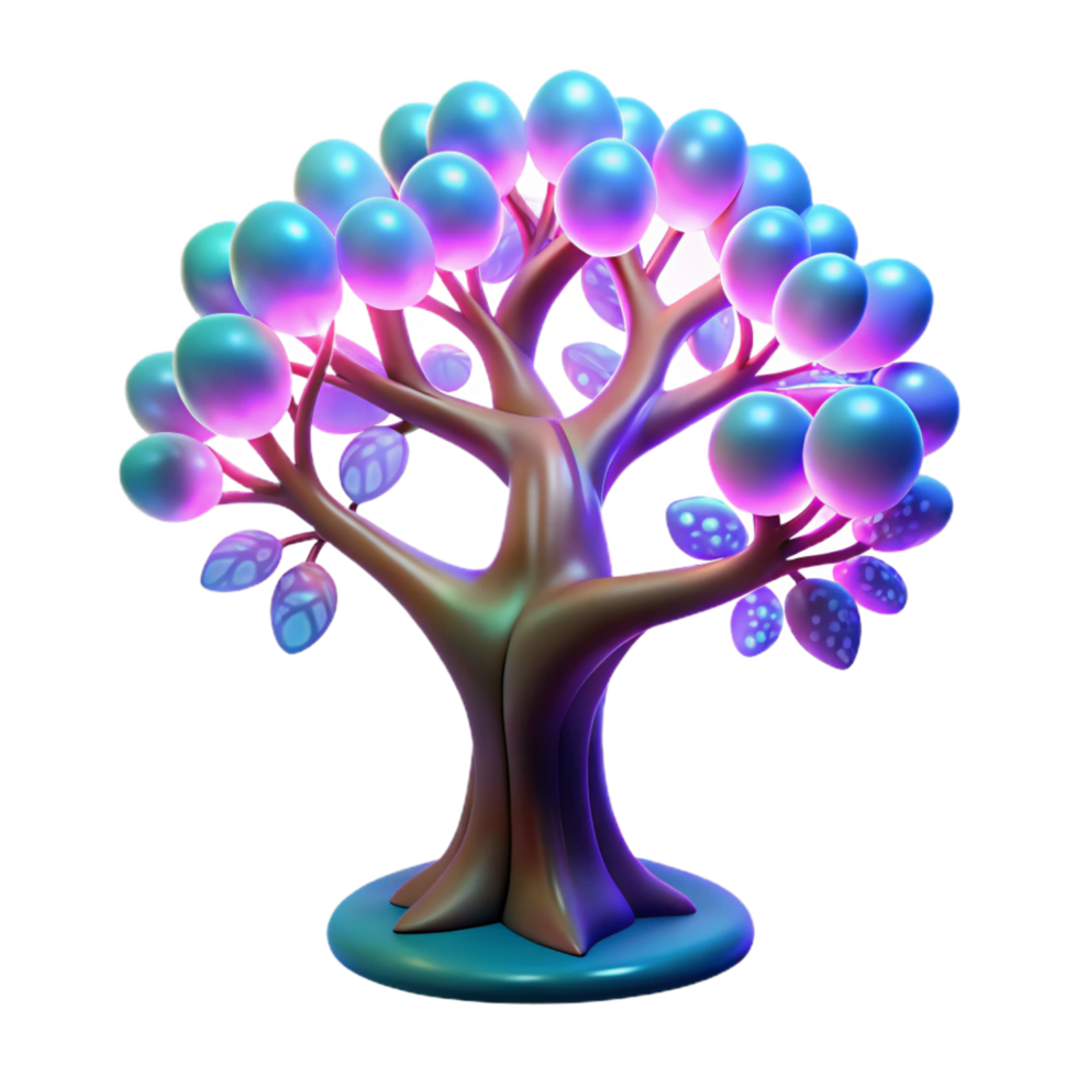 Glowing Orb Tree 3D Render of a Fantasy Tree with Illuminated Fruit png