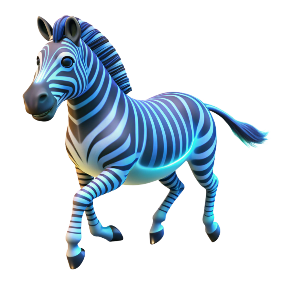 Vibrant Blue Zebra 3D Render of a Running Zebra png