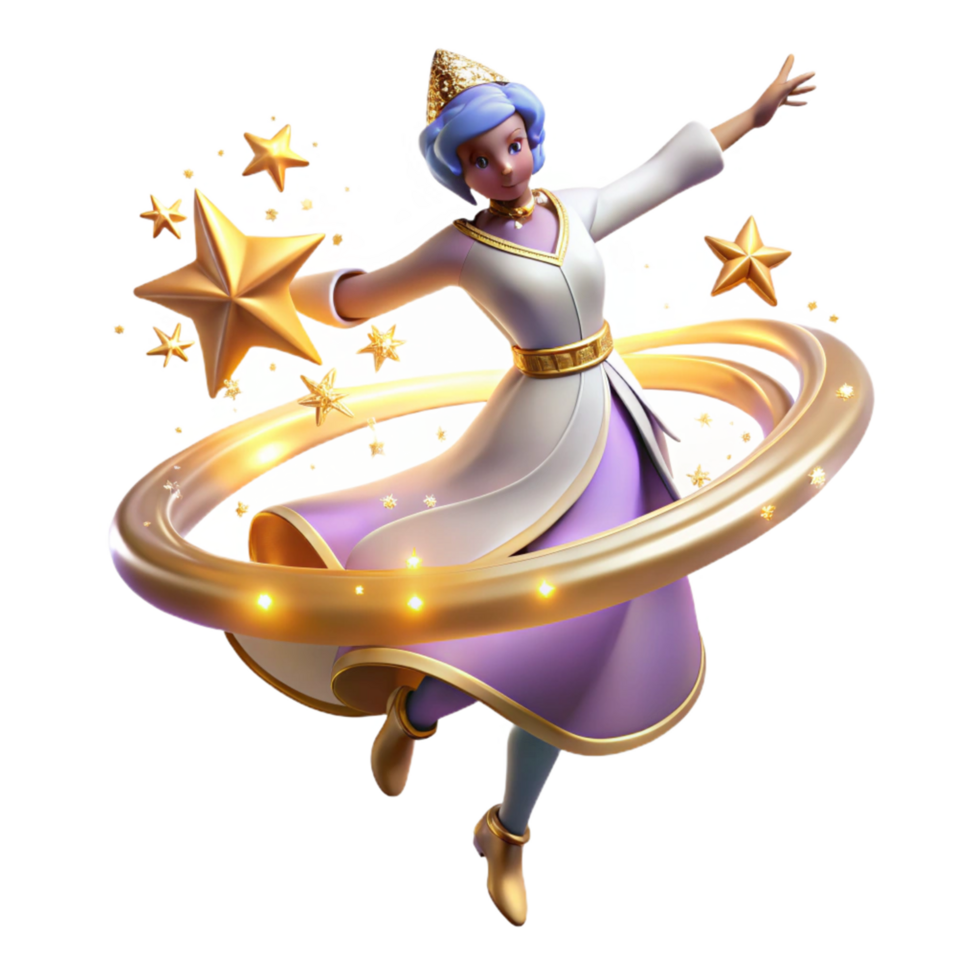 Celestial Dancer A 3D Render of a Fantasy Figure with Golden Stars png