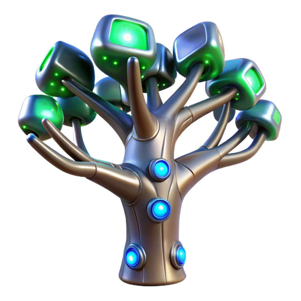 Futuristic Tree with Illuminated Cubes and Nodes png