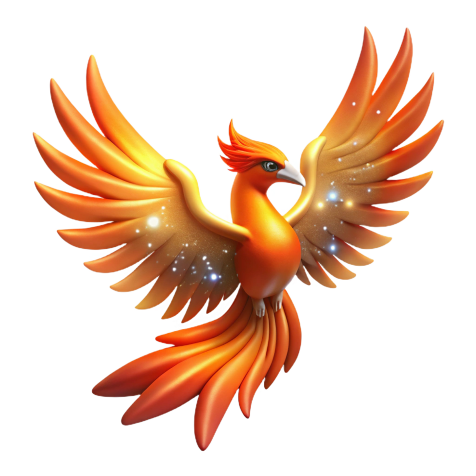 Mythical Firebird Orange Bird with Wings and Sparkling Feathers png