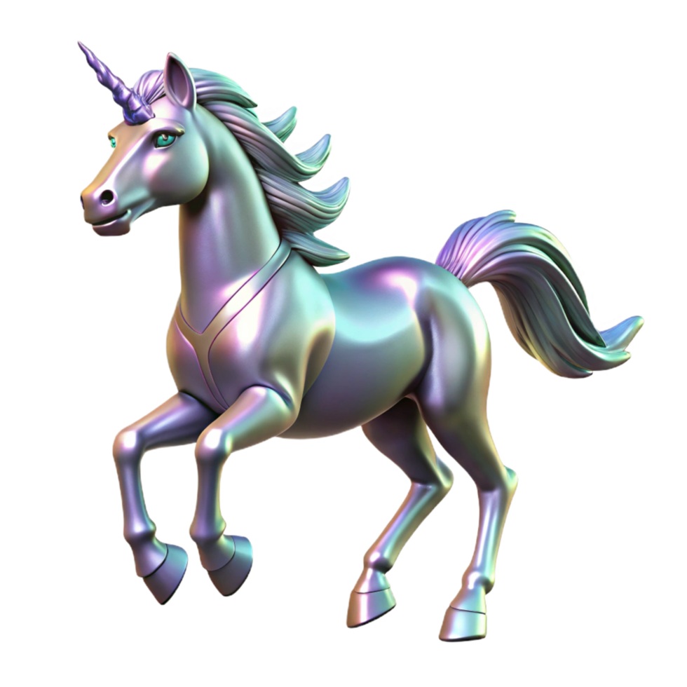 Iridescent Unicorn A 3D Render of a Mythical Creature png