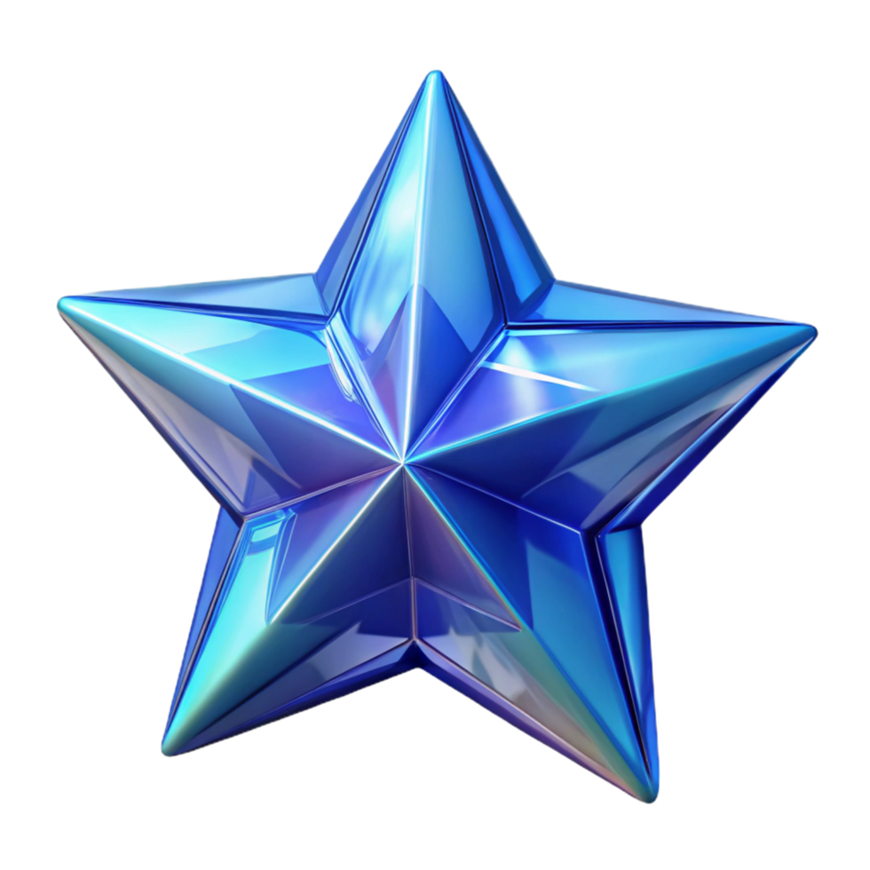 Iridescent Blue Five Pointed Star 3D Render of a Glossy, Geometric Star png