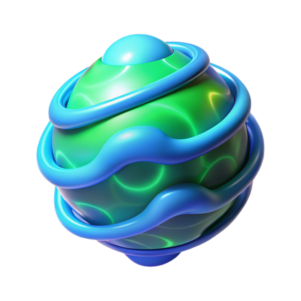 Abstract 3D Render Blue and Green Orb with Swirling Bands png