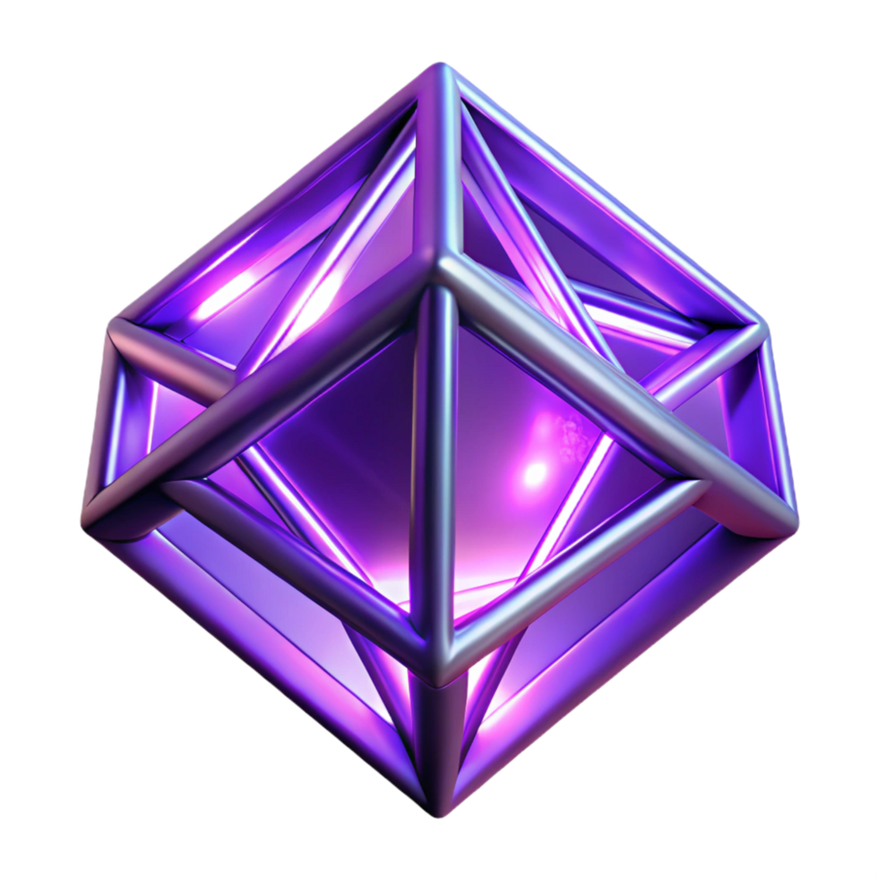 Luminous Geometric Prism 3D Render of Abstract Purple Structure png