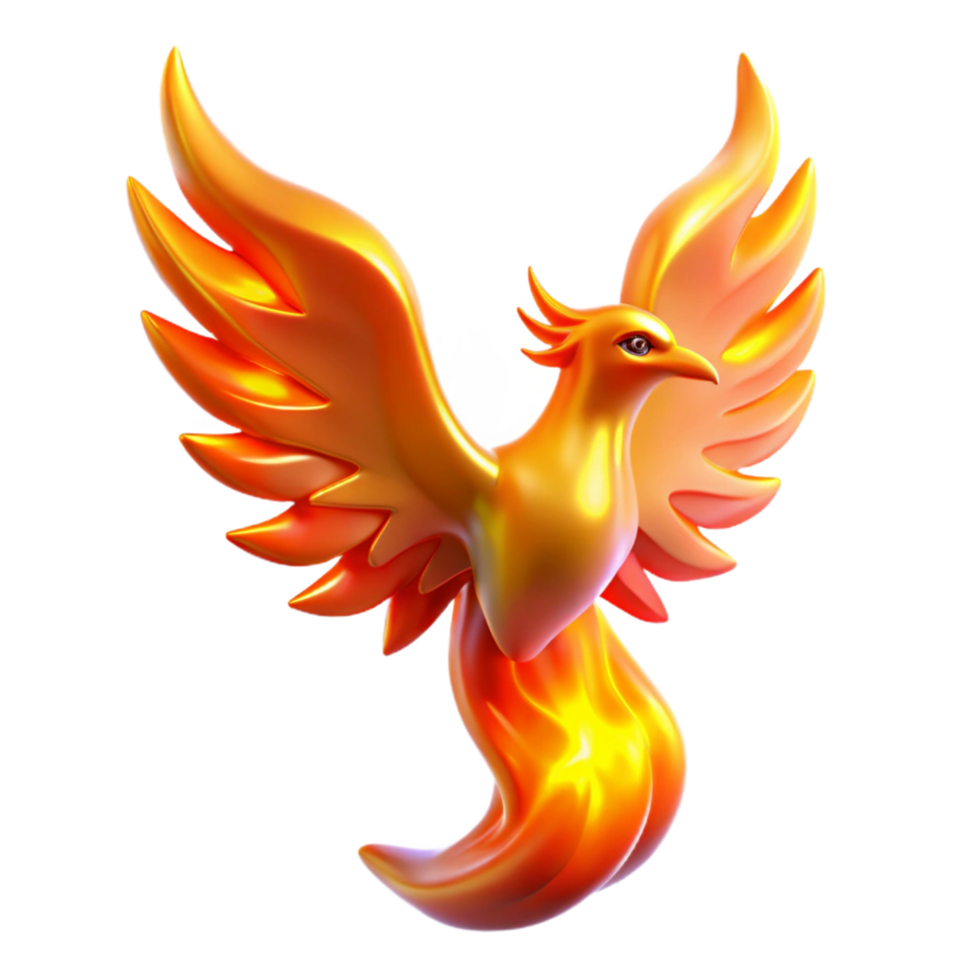 Golden Phoenix 3D Render of a Mythical Firebird png