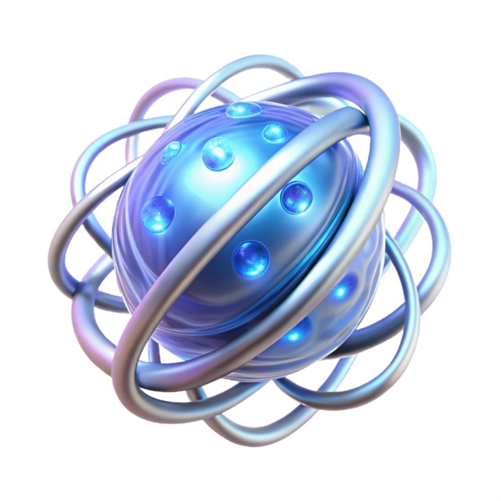 Abstract 3D Render Intertwined Rings and Luminous Sphere png