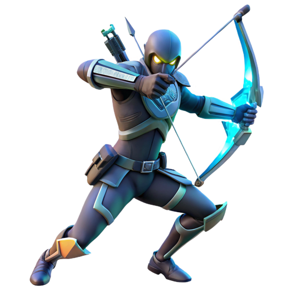 Archer in Futuristic Armor with Glowing Bow png