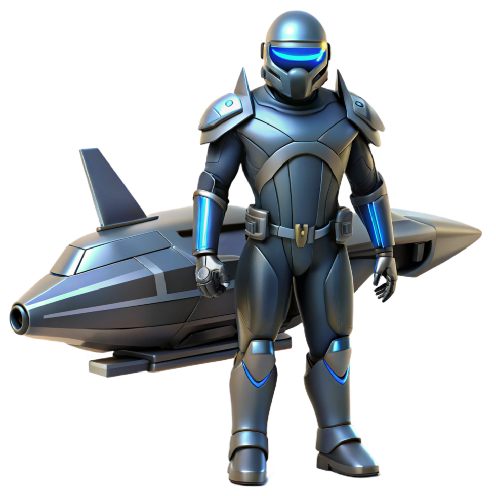 Futuristic Armored Pilot with Personal Jetpack png