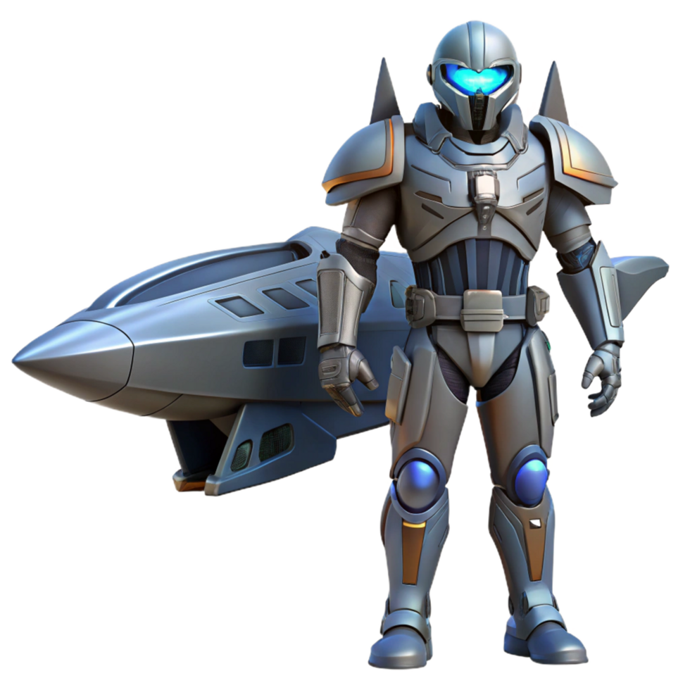 Futuristic Armored Pilot and Spaceship png
