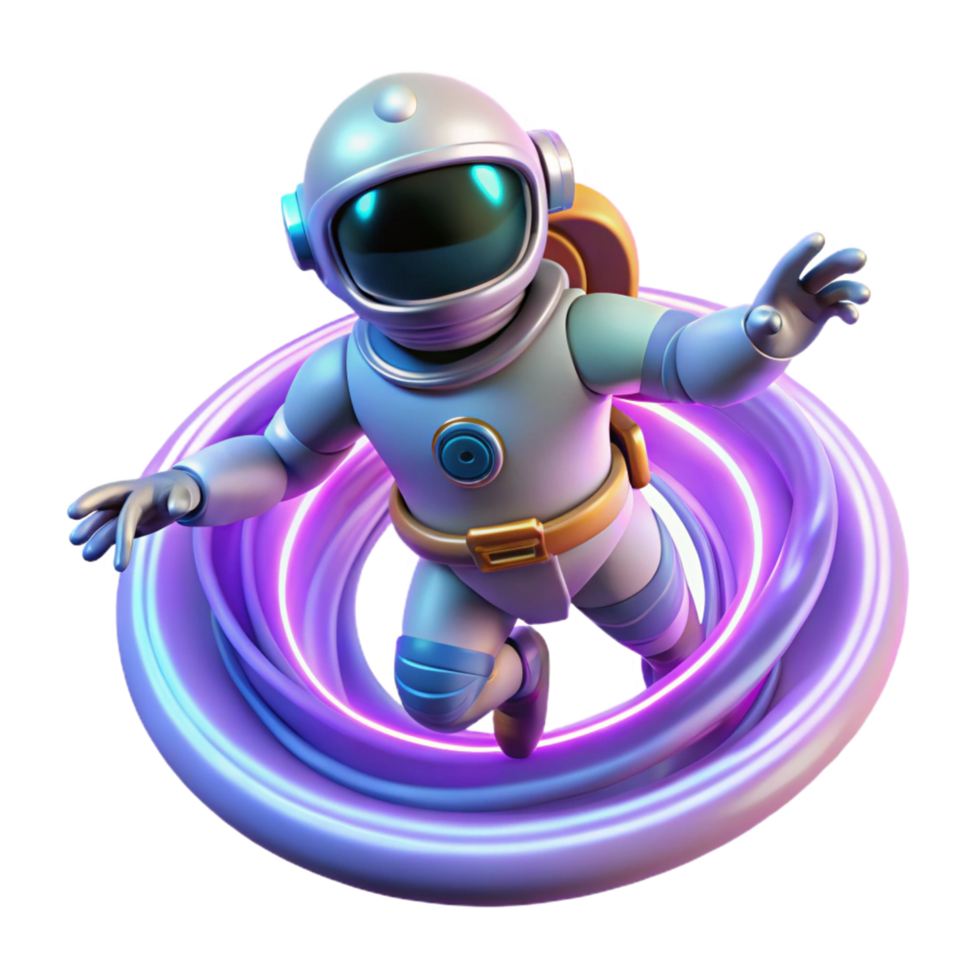 Astronaut in Neon Vortex 3D Render of Space Exploration png