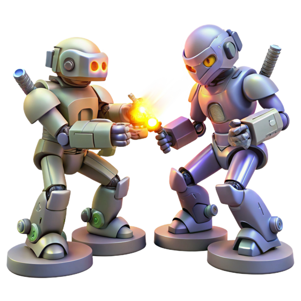 Robot Duel Metallic Combatants Exchange Energy Blasts png