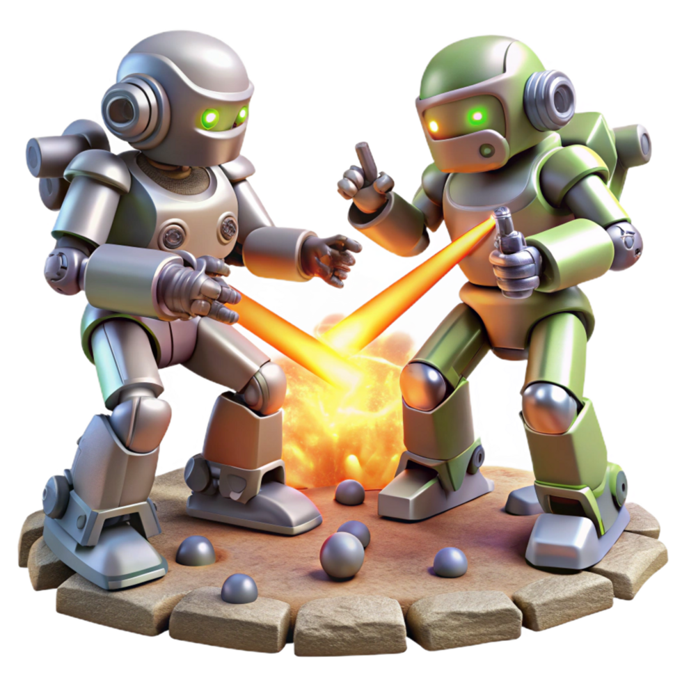 Robot Duel Metallic Combatants Clash in Explosive Showdown png