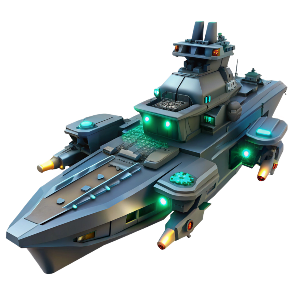 Futuristic Warship Sci Fi Vessel Design with Advanced Weaponry png