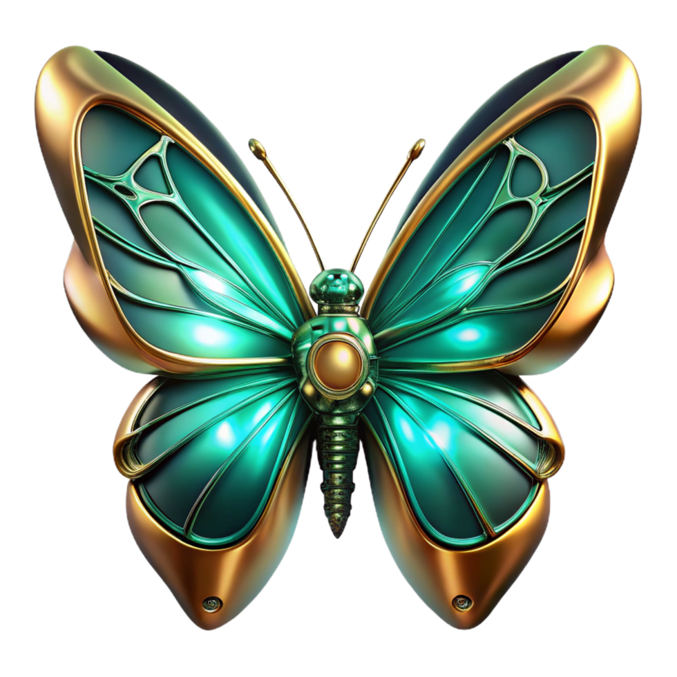 Teal and Gold Metallic Butterfly A 3D Render of an Ornate Insect png