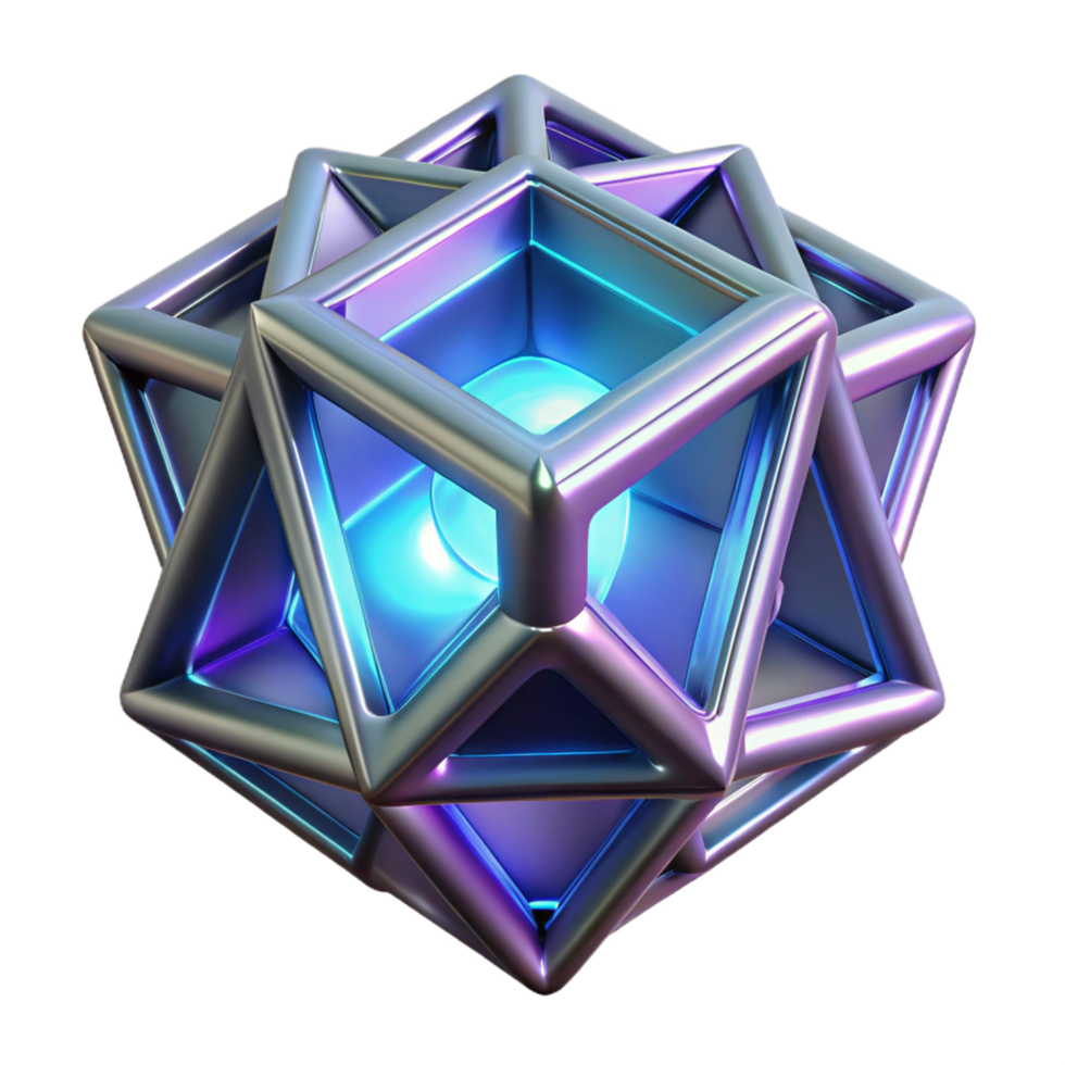 Abstract 3D Geometric Structure Interlocking Triangles and Cubes with Glowing Core png