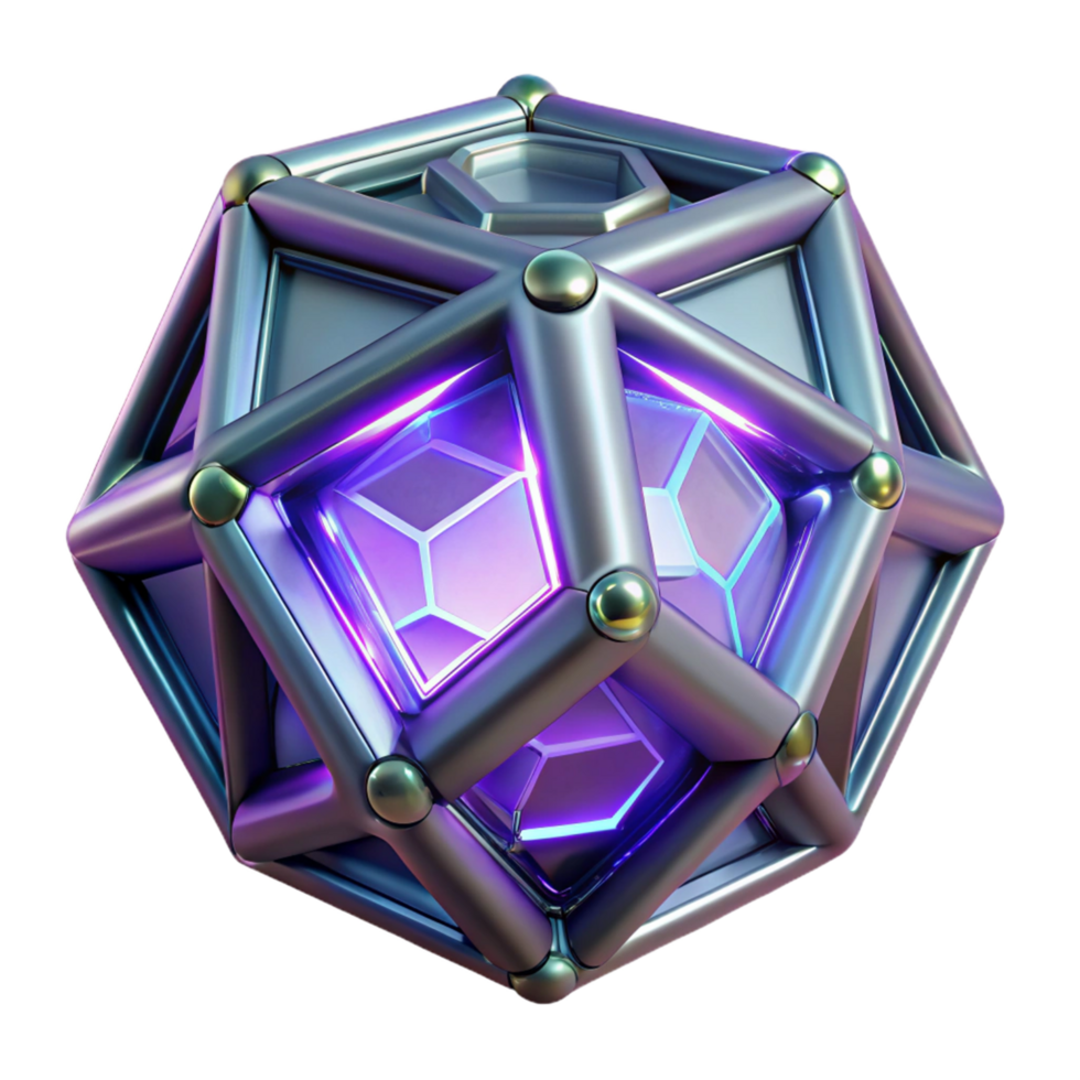 Abstract 3D Geometric Structure Illuminated Polyhedron with Metallic Frame png