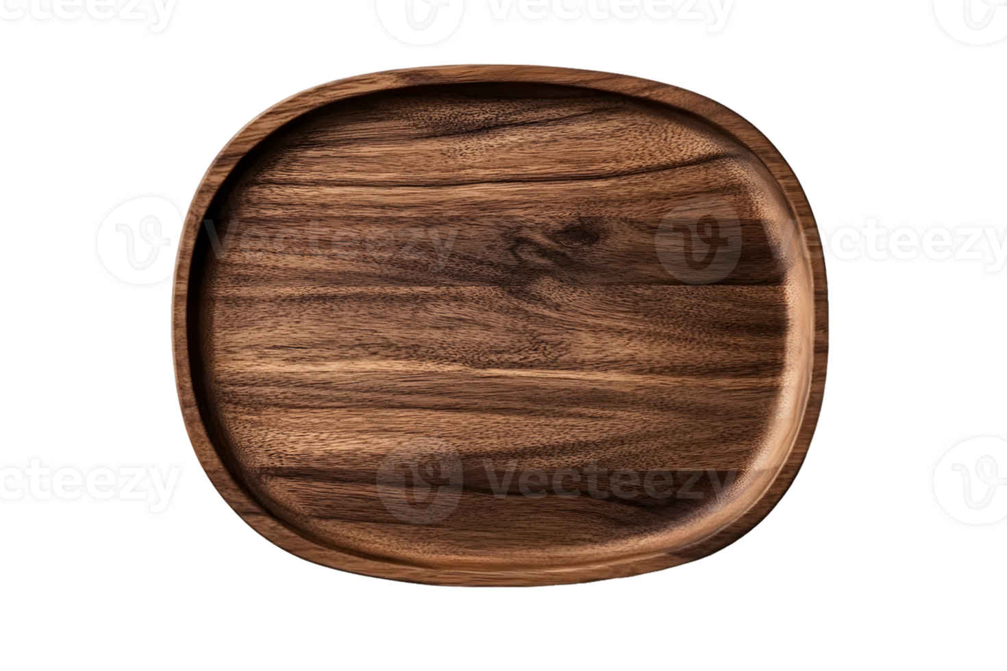 Elegant Oval-Shaped Wooden Serving Tray Featuring Rich Dark Wood Grain Patterns png