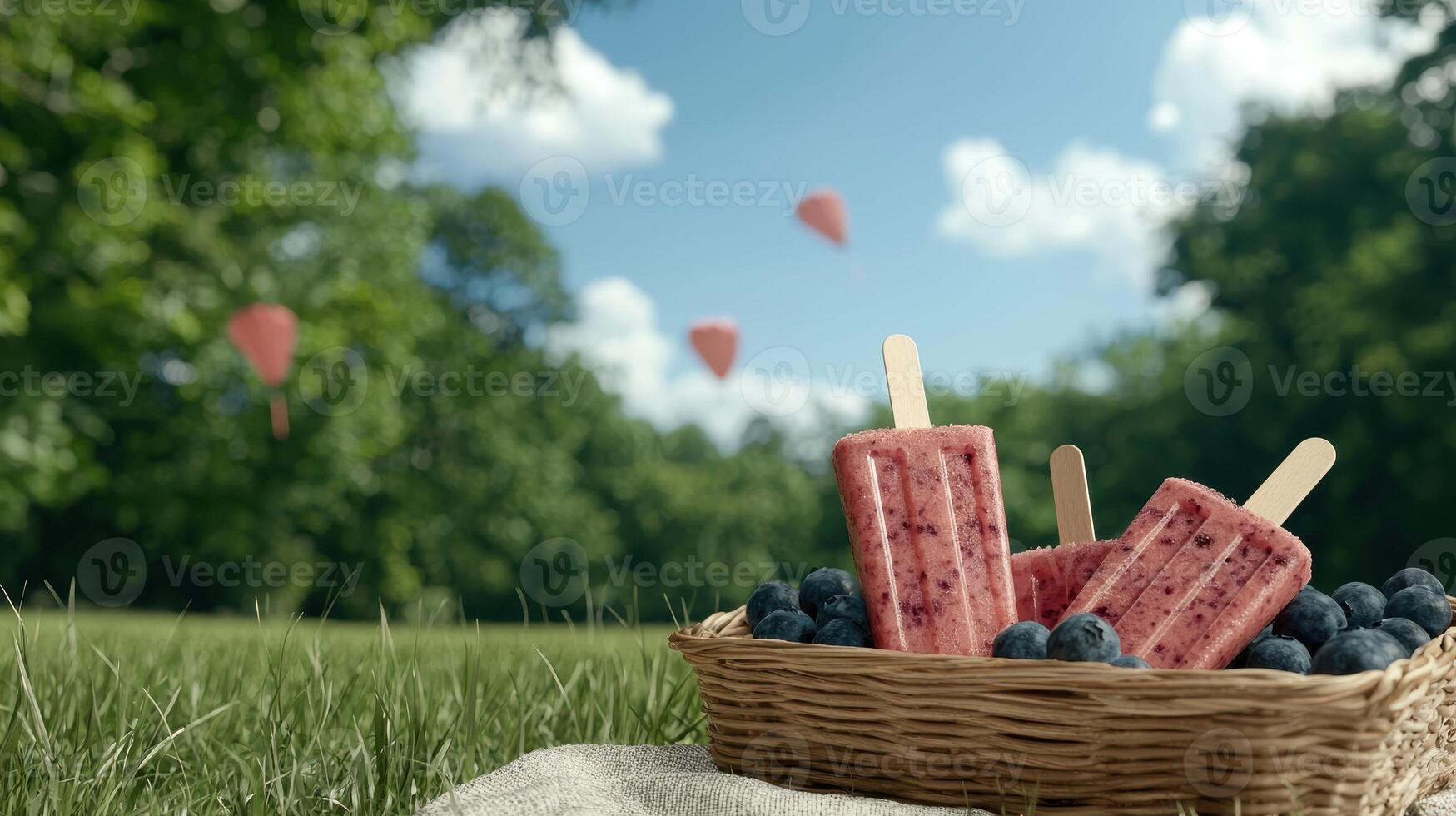 Refreshing summer popsicles in a wicker basket photo