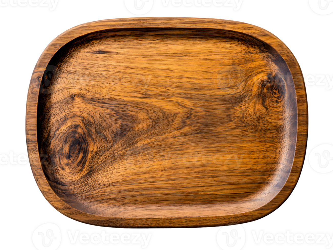 Elegant Wooden Serving Tray Displaying Natural Grain Patterns in Rich Brown Tones png
