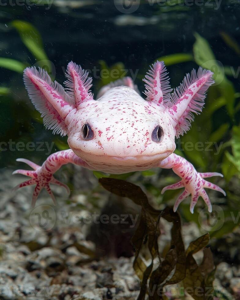Albino axolotl close up photo