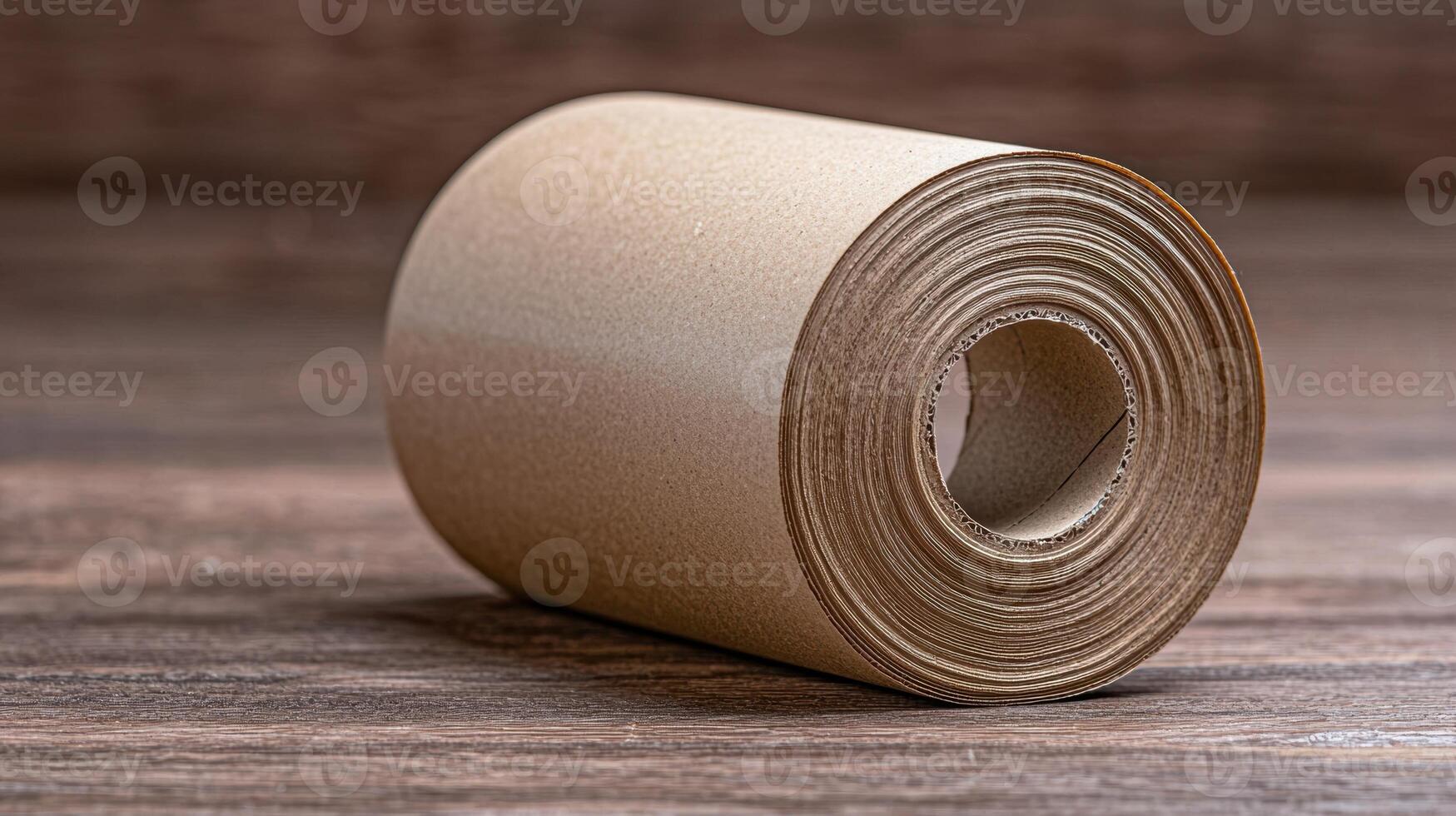 Roll of brown paper on wooden surface photo