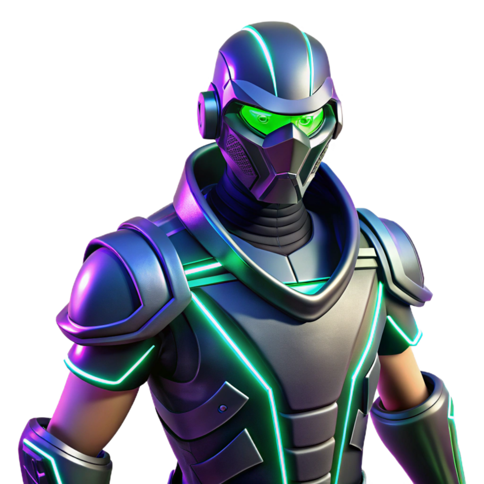 Neon Armored Cybernetic Warrior Futuristic Sci Fi Game Character png