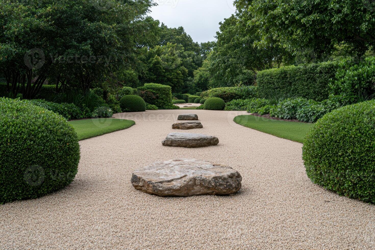 Serene Japanese garden path with stepping stones photo