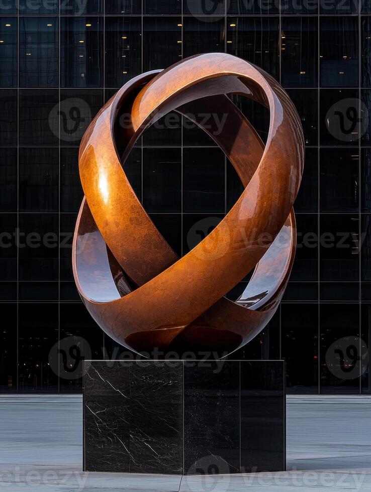 Modern bronze sculpture on a black marble pedestal photo