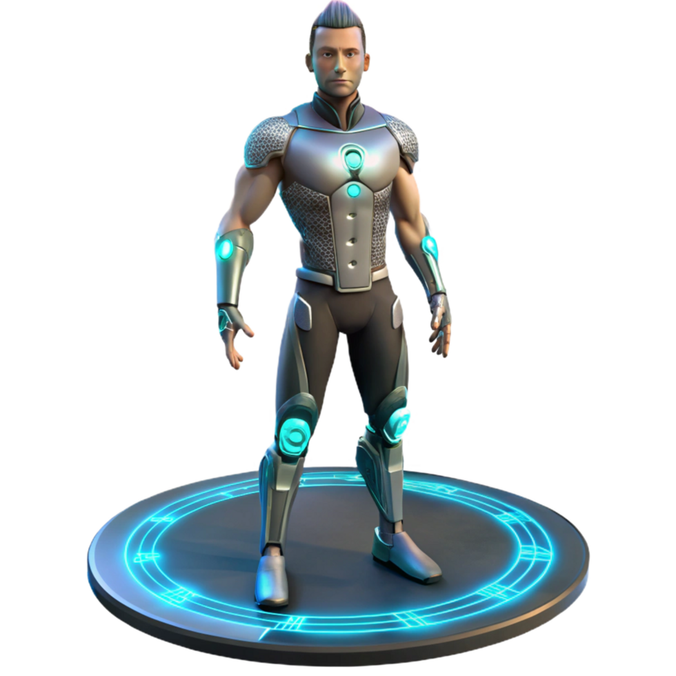 Futuristic Cyborg Hero 3D Render of Advanced Armor and Technology png