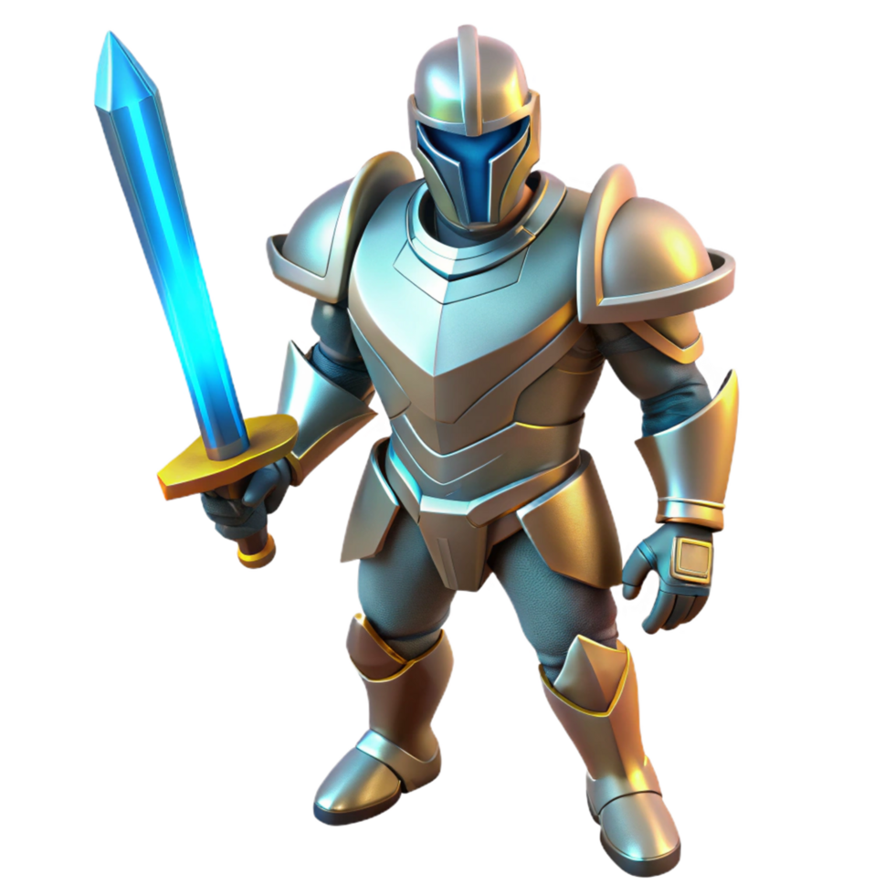 Fantasy Knight 3D Render of Armored Warrior with Glowing Sword png