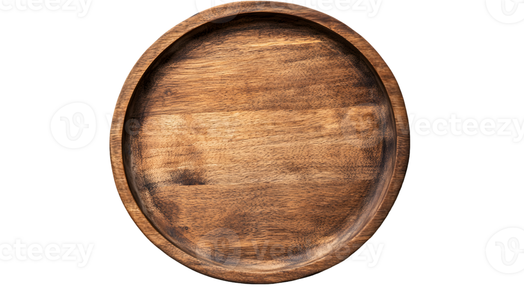 Round Wooden Plate Showcasing Natural Texture and Rich Grain in a Polished Finish png