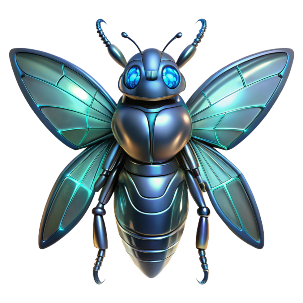 Metallic Insect Robot with Wings 3D Render png