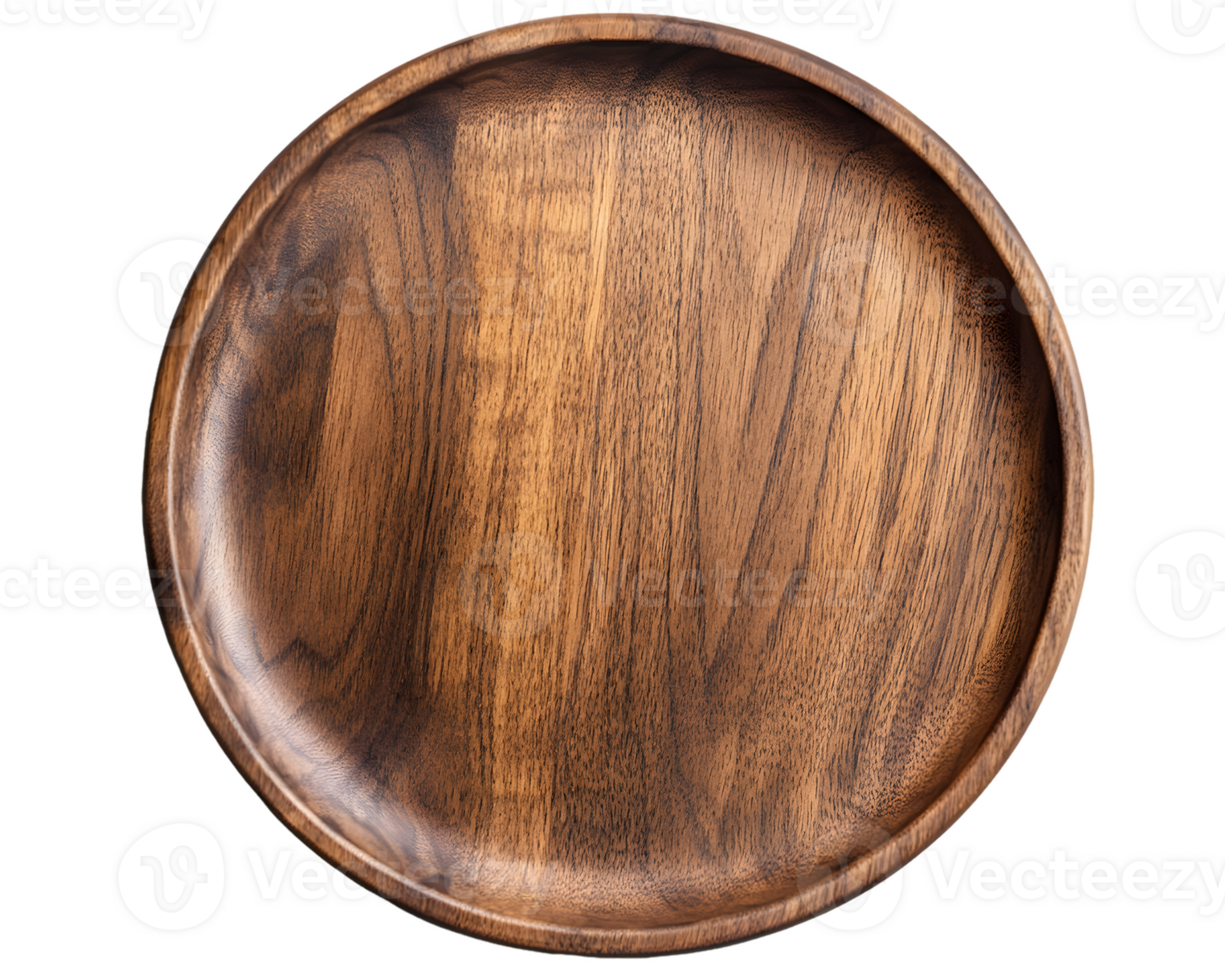 Round Wooden Serving Platter with Smooth, Polished Surface and Natural Grain Patterns png