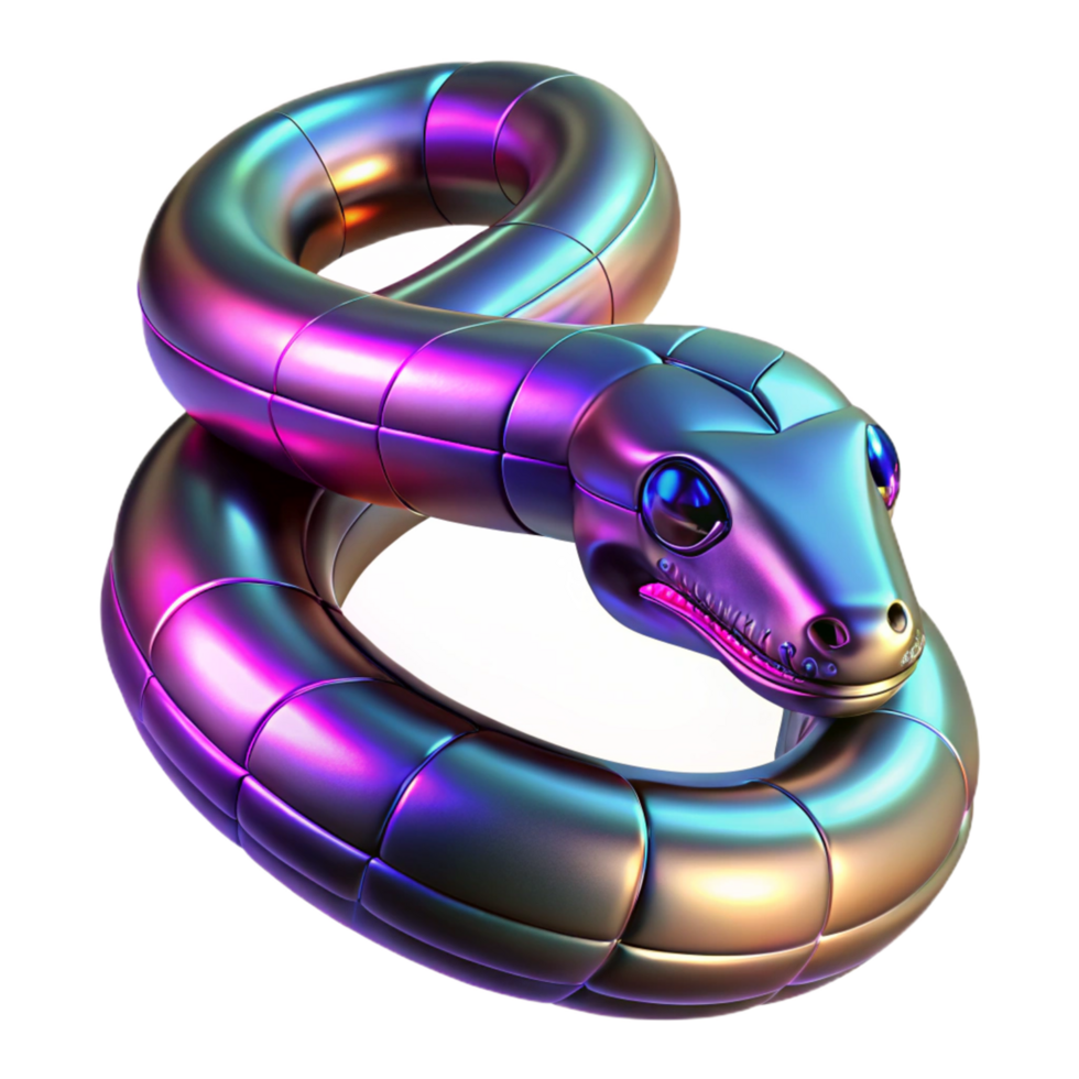 Iridescent Metallic Snake 3D Render of Segmented, Shiny Reptile png