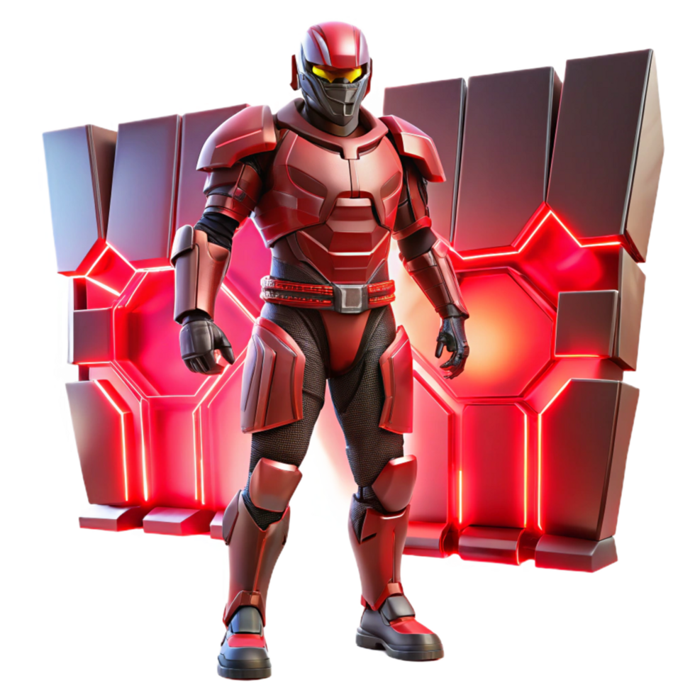 Futuristic Red Armored Combatant in Sci Fi Setting png