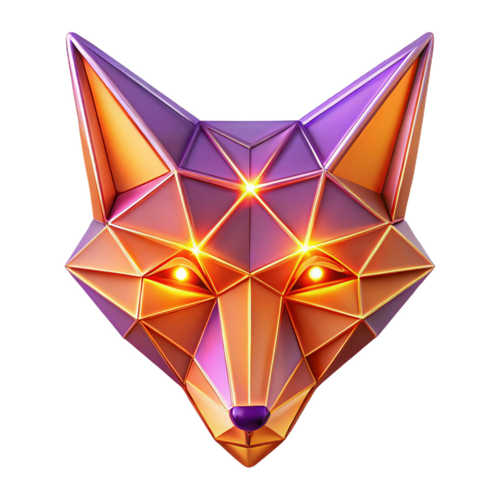 Luminous Geometric Fox Head Low Poly 3D Render png