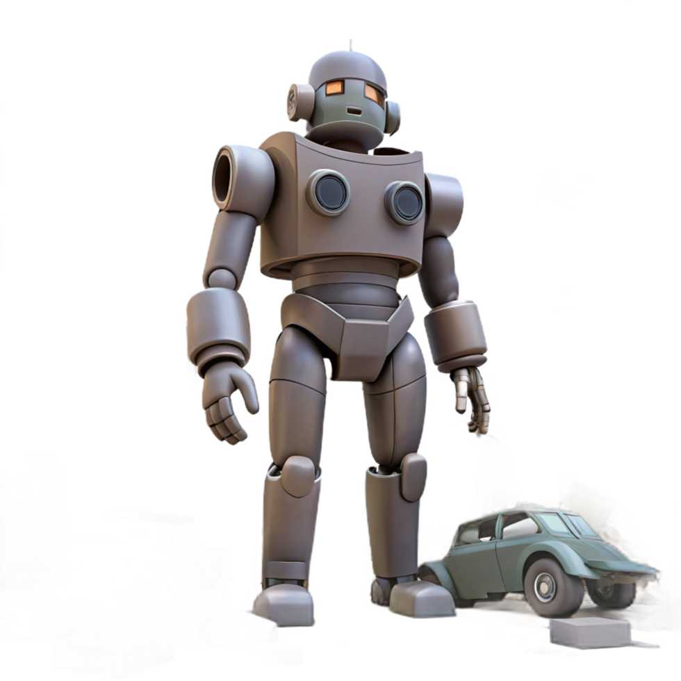 Giant Retro Robot Amidst Debris A 3D Render png