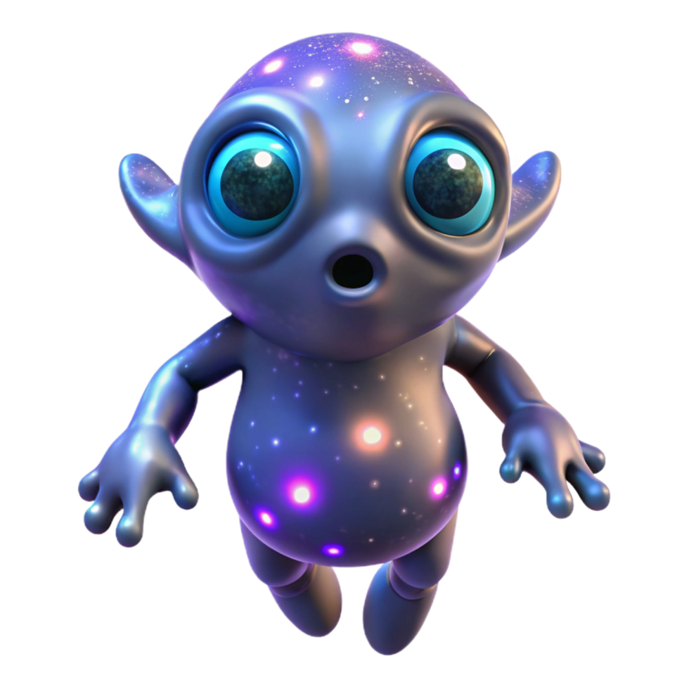 Adorable Cosmic Creature 3D Render of a Surprised Alien png