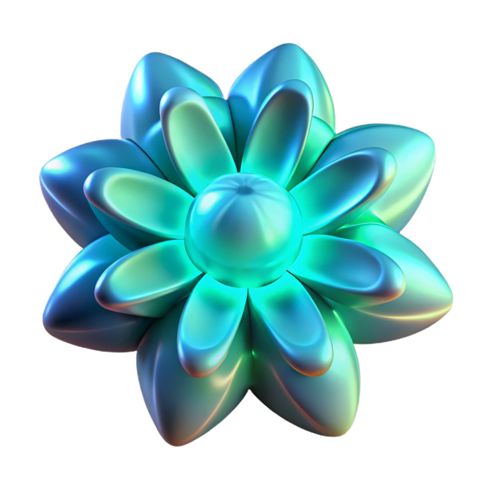 Abstract 3D Flower Teal, Turquoise, and Green Gradient Bloom png