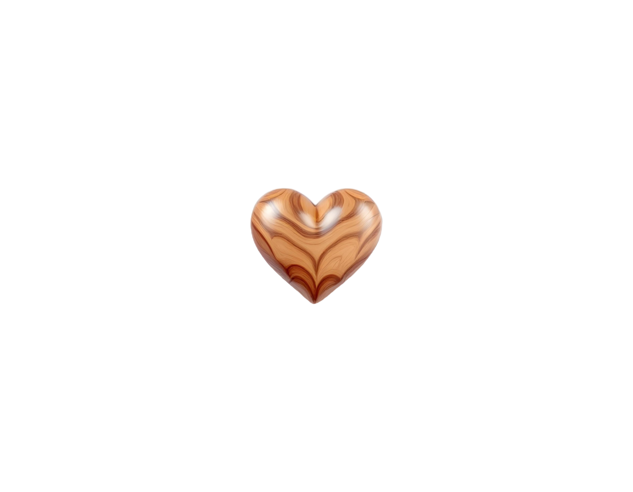 3d a heart-shaped object with a smooth resembling polished wood all on a transparent background png