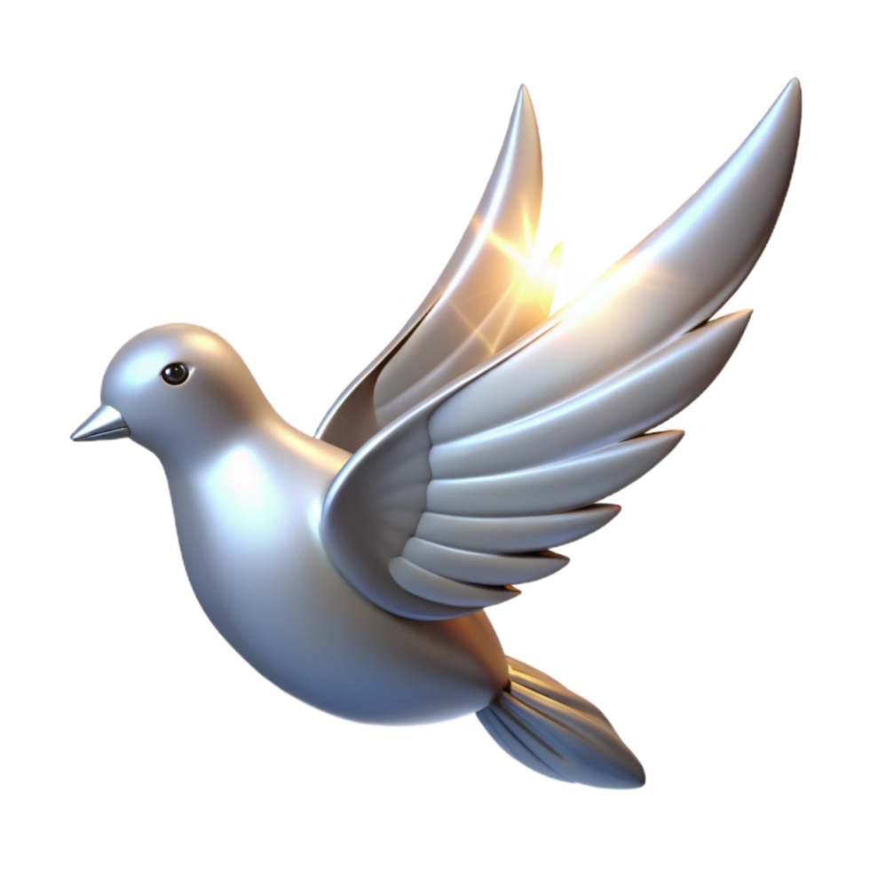 Glowing Silver Dove in Flight 3D Render of a Symbolic Bird png