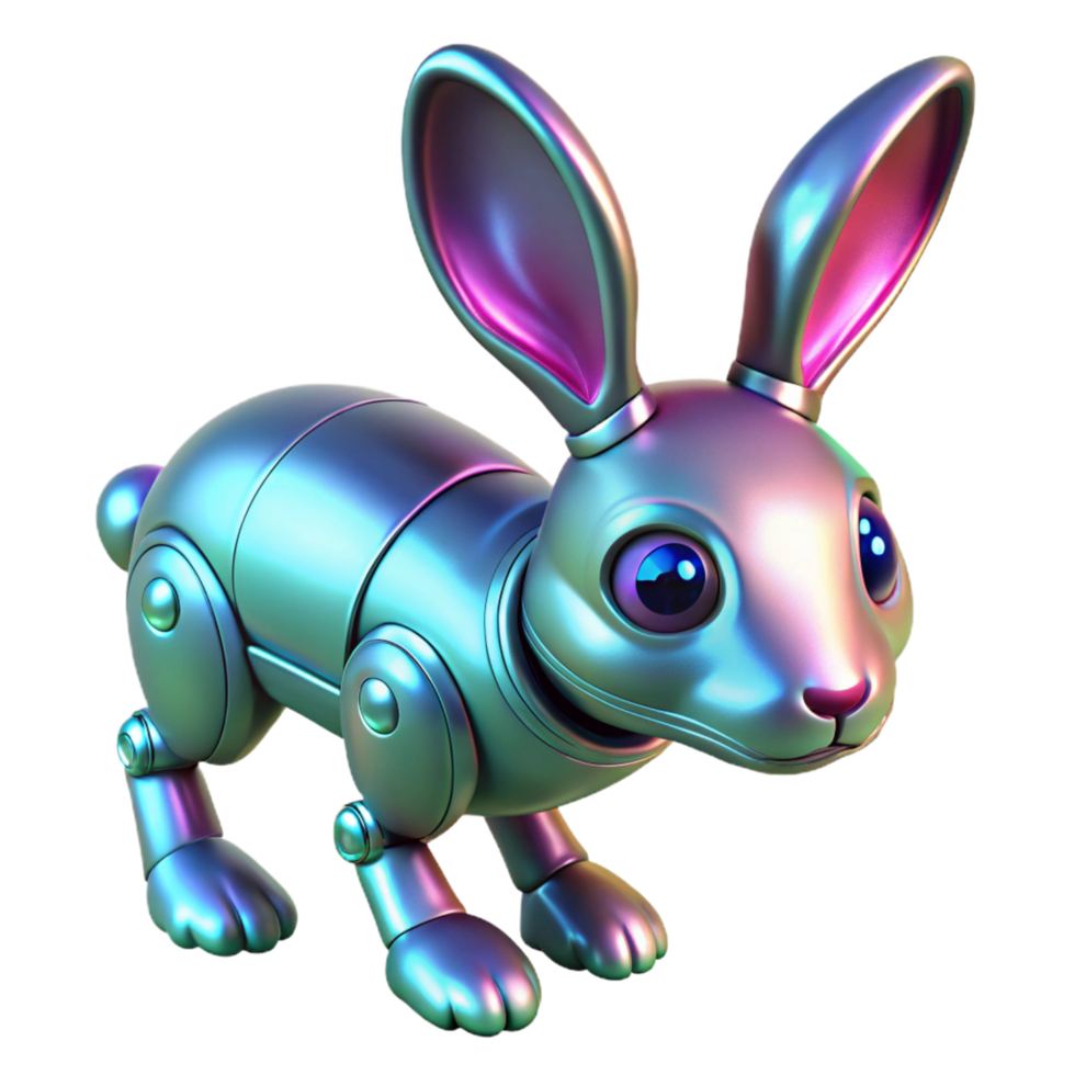 Robotic Rabbit A 3D Render of a Chrome Bunny png